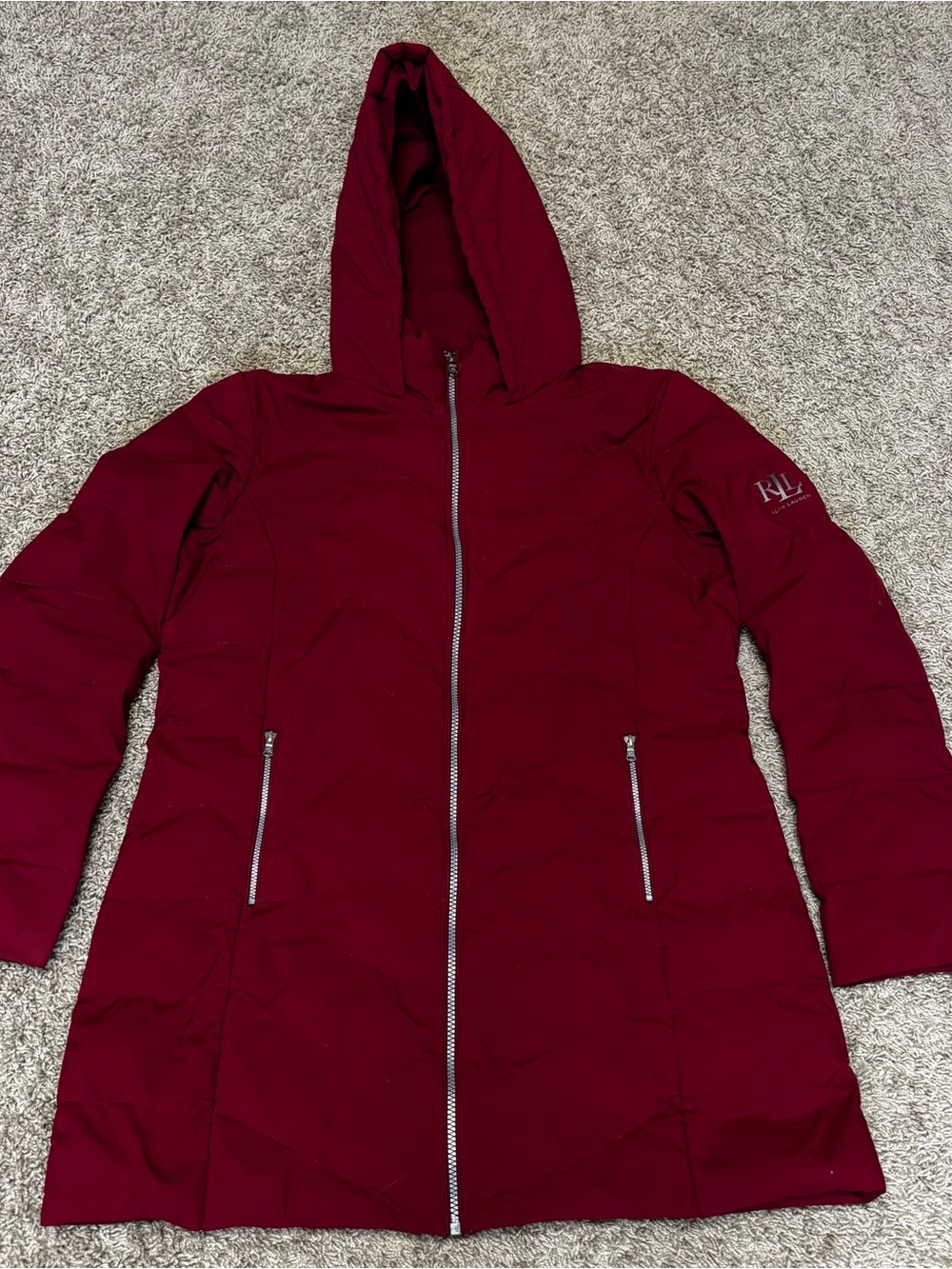 Ralph Lauren Women's Hooded Quilted Puffer Coat - Burgundy womens large style